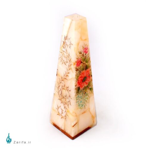 گلدان هرمی سنگ مرمر بابایی با نگارگری گل و مرغ