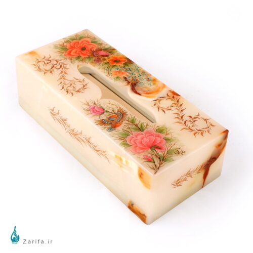 جعبه دستمال کاغذی سنگ مرمر با نگارگری گل و مرغ