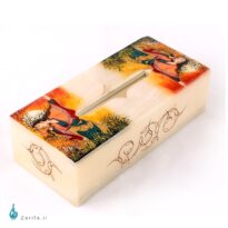 جعبه دستمال کاغذی سنگ مرمر بابایی با نگارگری معاصر زمانی