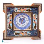 ساعت دیواری چهارگوش خاتم، مینا و نگارگری عرض 30