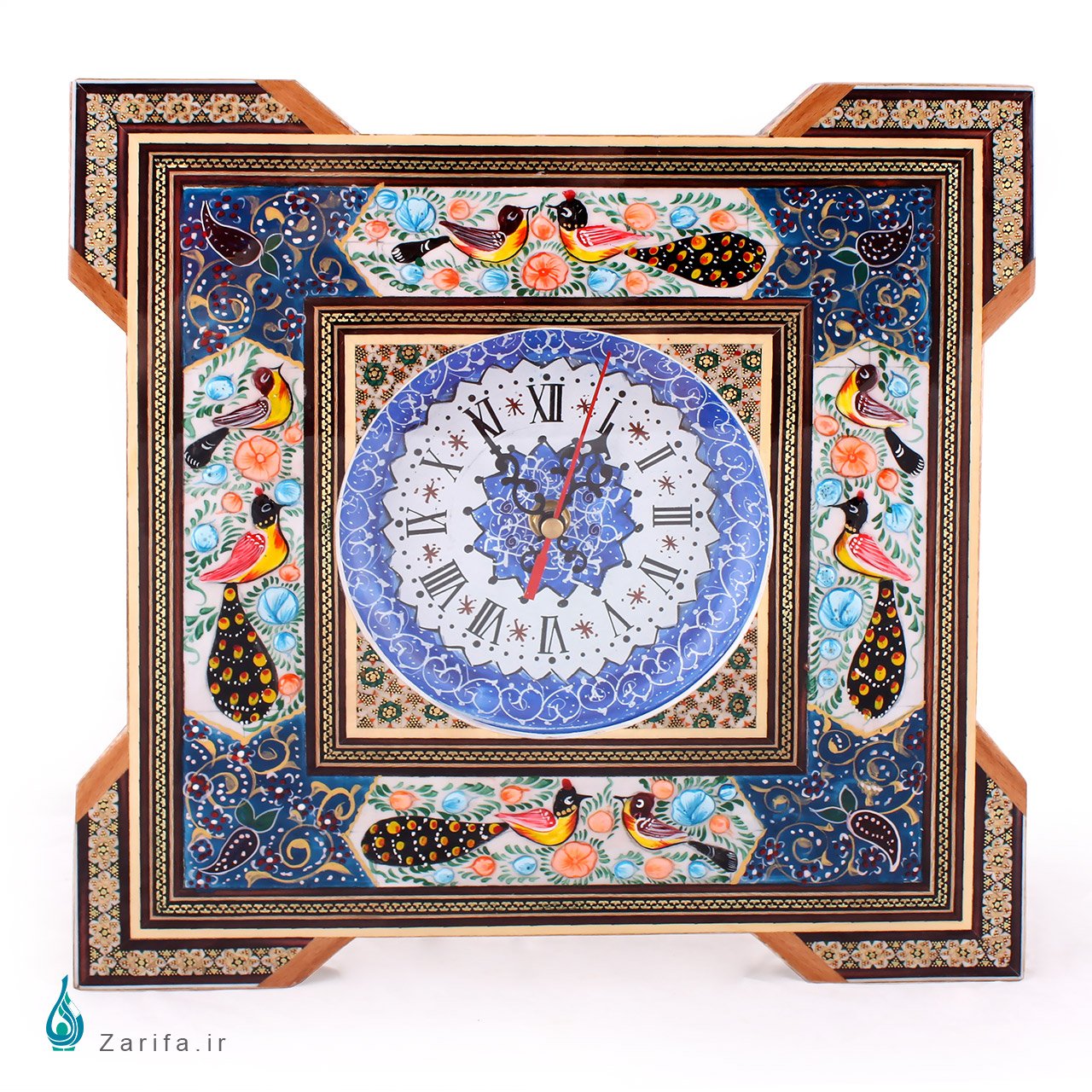 4241 ساعت دیواری چهارگوش خاتم، مینا و نگارگری عرض 30
