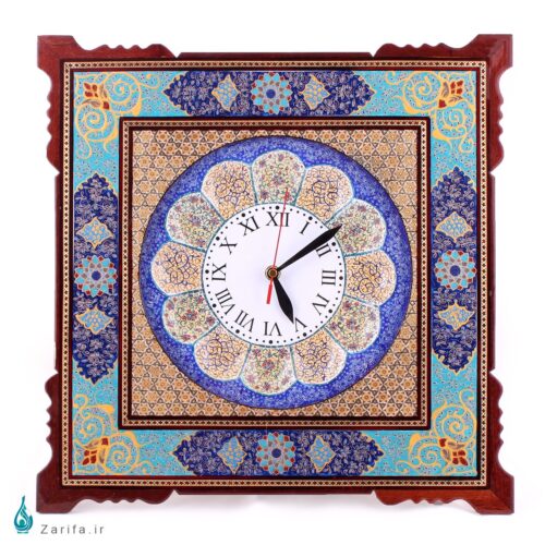 ساعت دیواری مینا کروبی با حاشیه خاتم و تذهیب