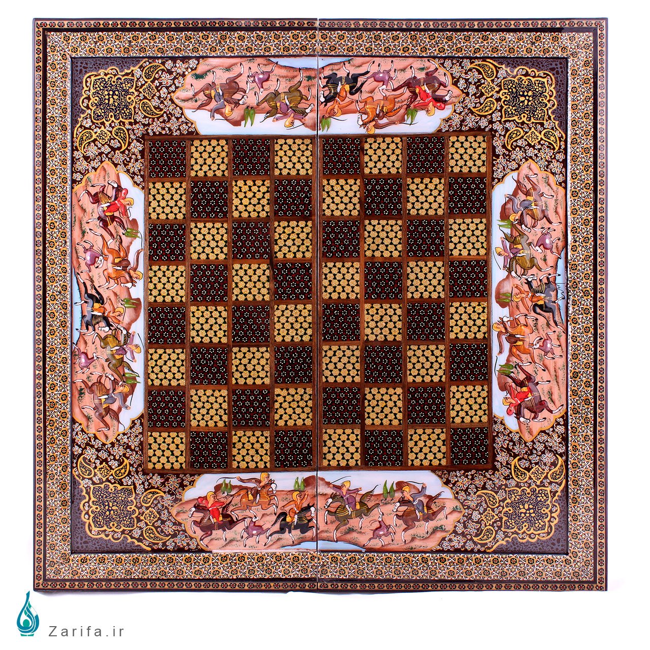 5074 تخته نرد و شطرنج خاتم کروبی طرح شکارگاه