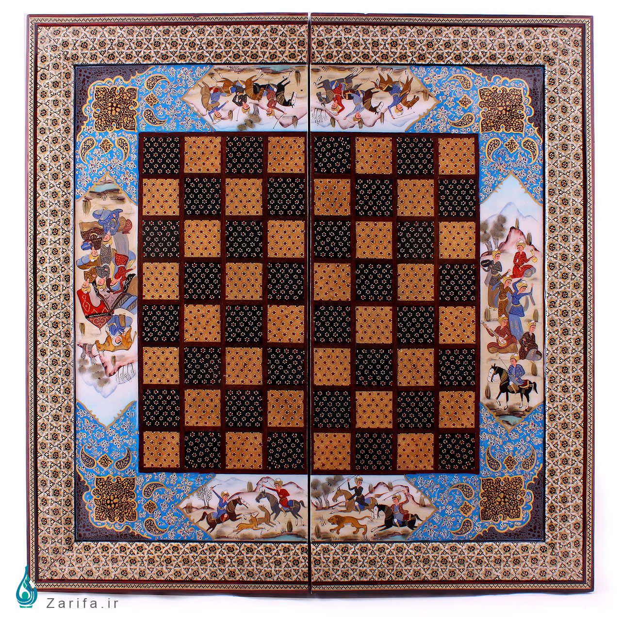 5081 تخته نرد و شطرنج خاتم-کروبی نقش شکار2