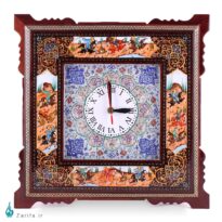 ساعت دیواری مینا با نگارگری شکار و تذهیب و خاتم
