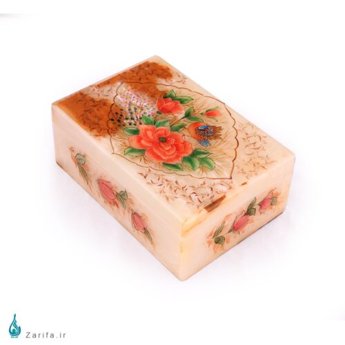 جعبه سنگ مرمر با نگارگری گل و مرغ فانیان سایز 10*15