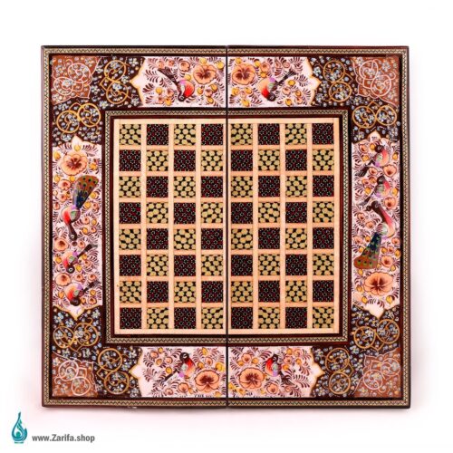 تخته نرد خاتم با نقاشی گل و مرغ 