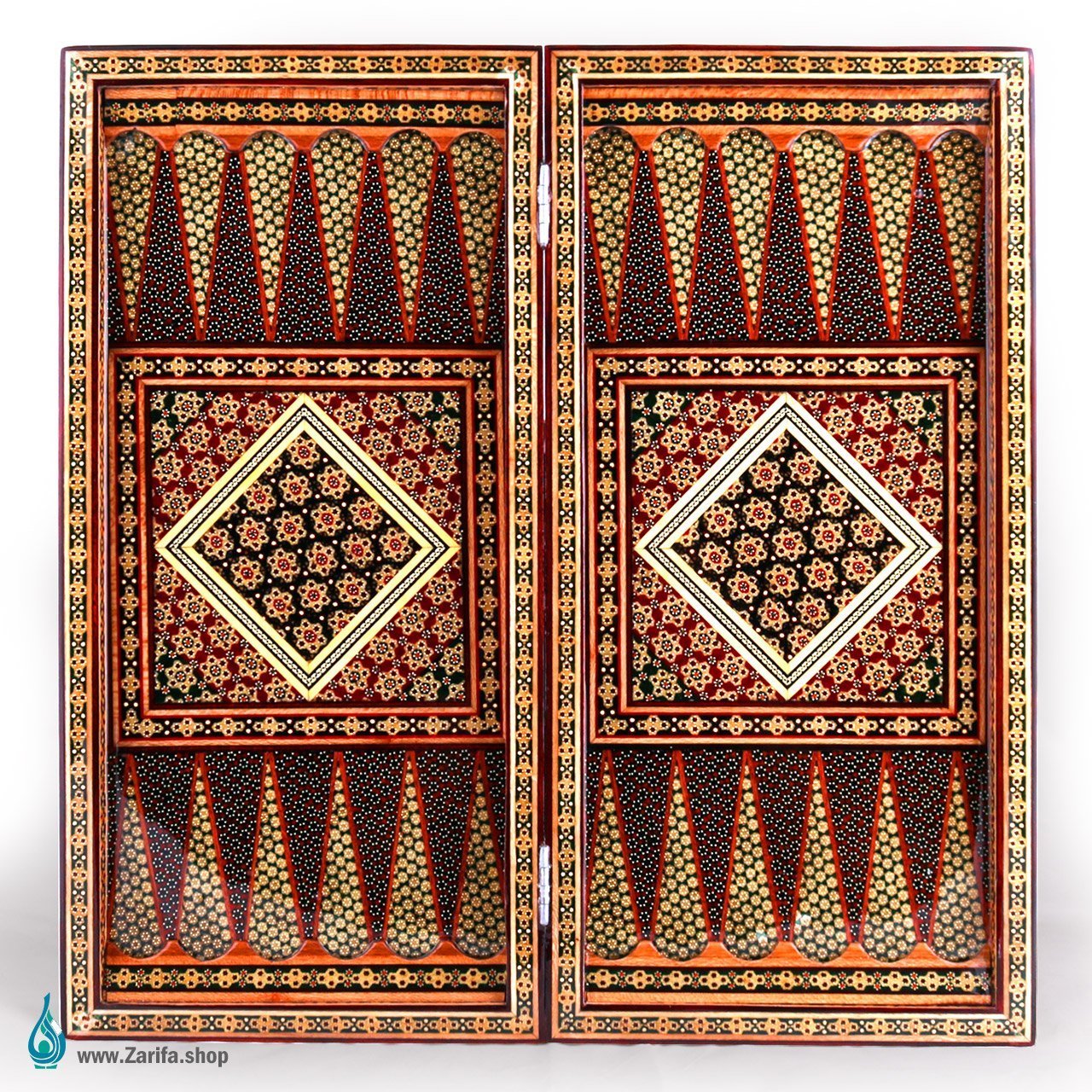 0724-1 تخته نرد و شطرنج خاتم کاری شده لب گرد