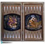 تخته نرد و شطرنج خاتم با نگارگری مجلس بزم با 18 چهره