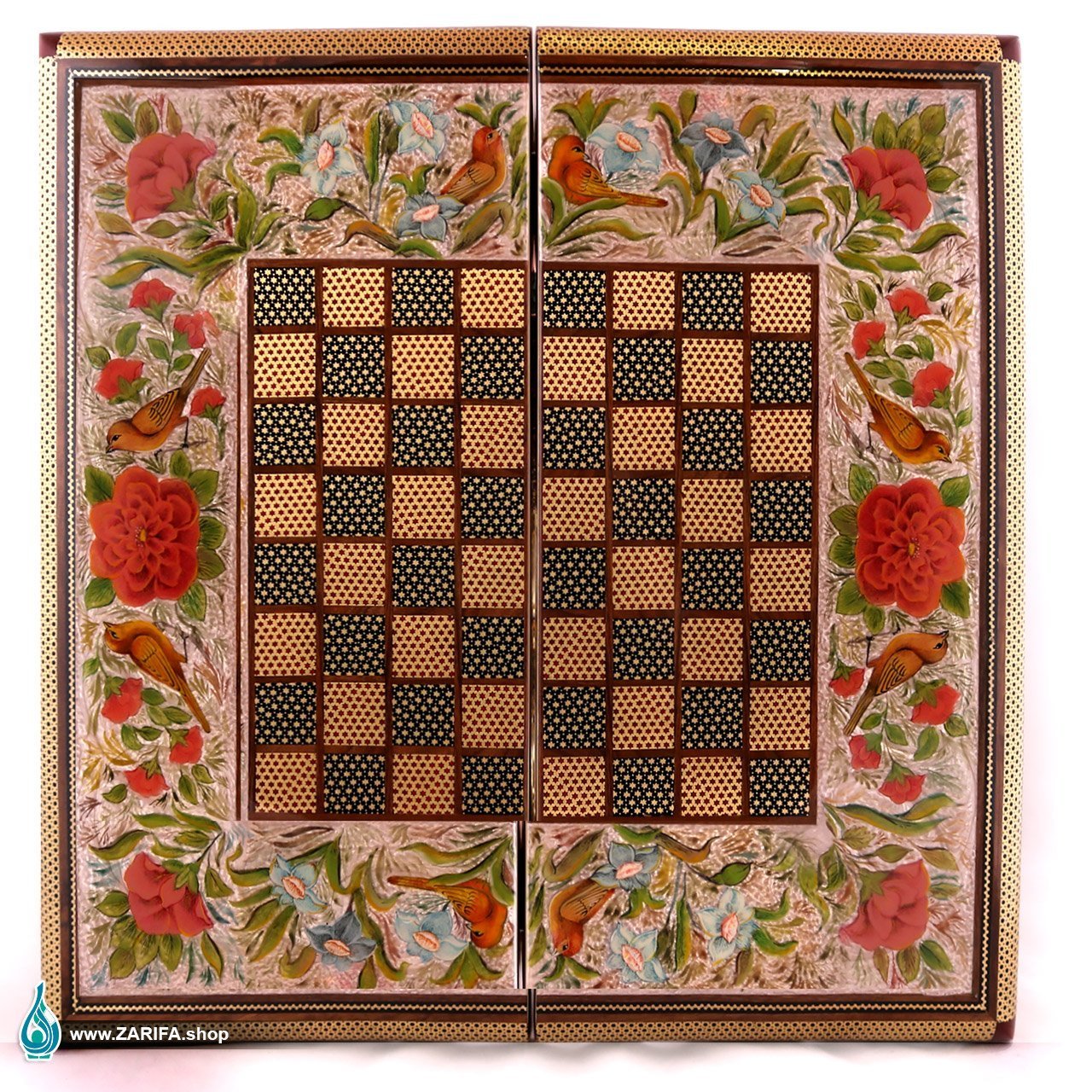 تخته نرد خاتم اعلا با نقاشی گل و مرغ تخته نرد خاتم اعلا با نقاشی گل و مرغ