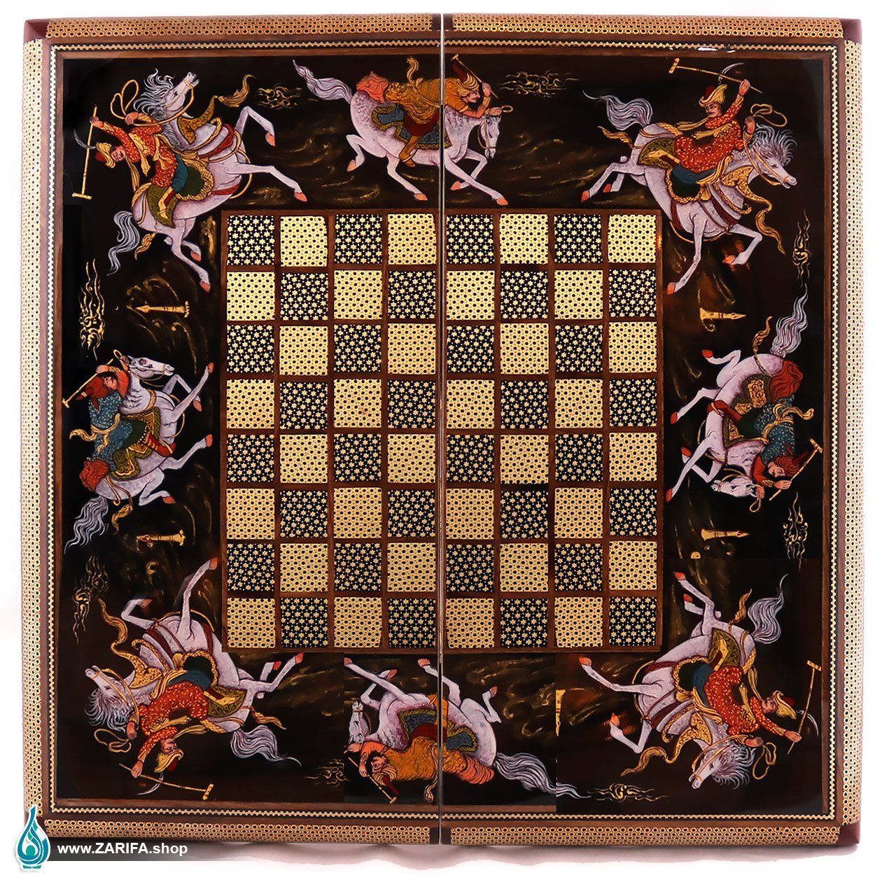 تخته نرد و شطرنج خاتم اعلا با نگارگری چوگان تخته نرد و شطرنج خاتم اعلا با نگارگری چوگان