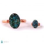 ست انگشتر و دستبند فیروزه و مس بیضی