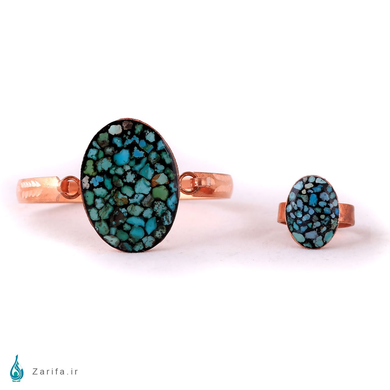 8058 ست انگشتر و دستبند فیروزه و مس بیضی