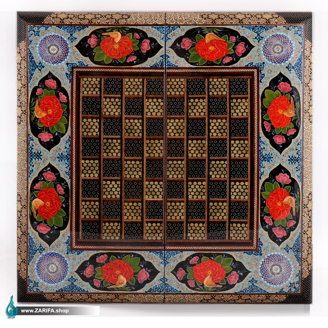 9116 تخته نرد خاتم اعلا با نقاشی گل و مرغ
