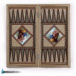 تخته نرد فاخر خاتم ستونی با نقاشی مجلس صدفی 50در 50