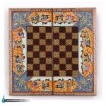 تخته نرد و شطرنج خاتم لب گرد با شکار و تذهیب 